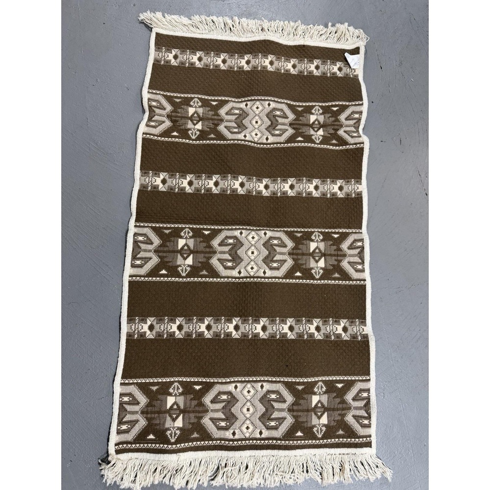 Area Rug Cream Brown 48x25" Scandinavian‎ Southwest Design Cotton Blend - Picture 4 of 8